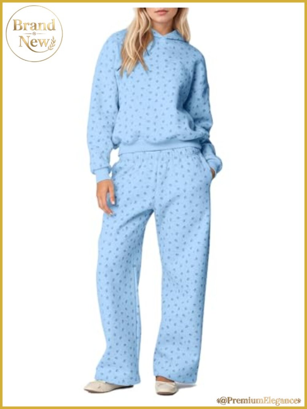 Ditsy Floral 2 Piece Hoodie & Wide Leg Sweatpants Tracksuit Lounge Set
